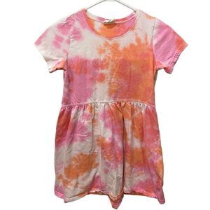 Cotton On Sundress Girls 9-10 Short Sleeve Pink Orange Tie Dye Play Dress